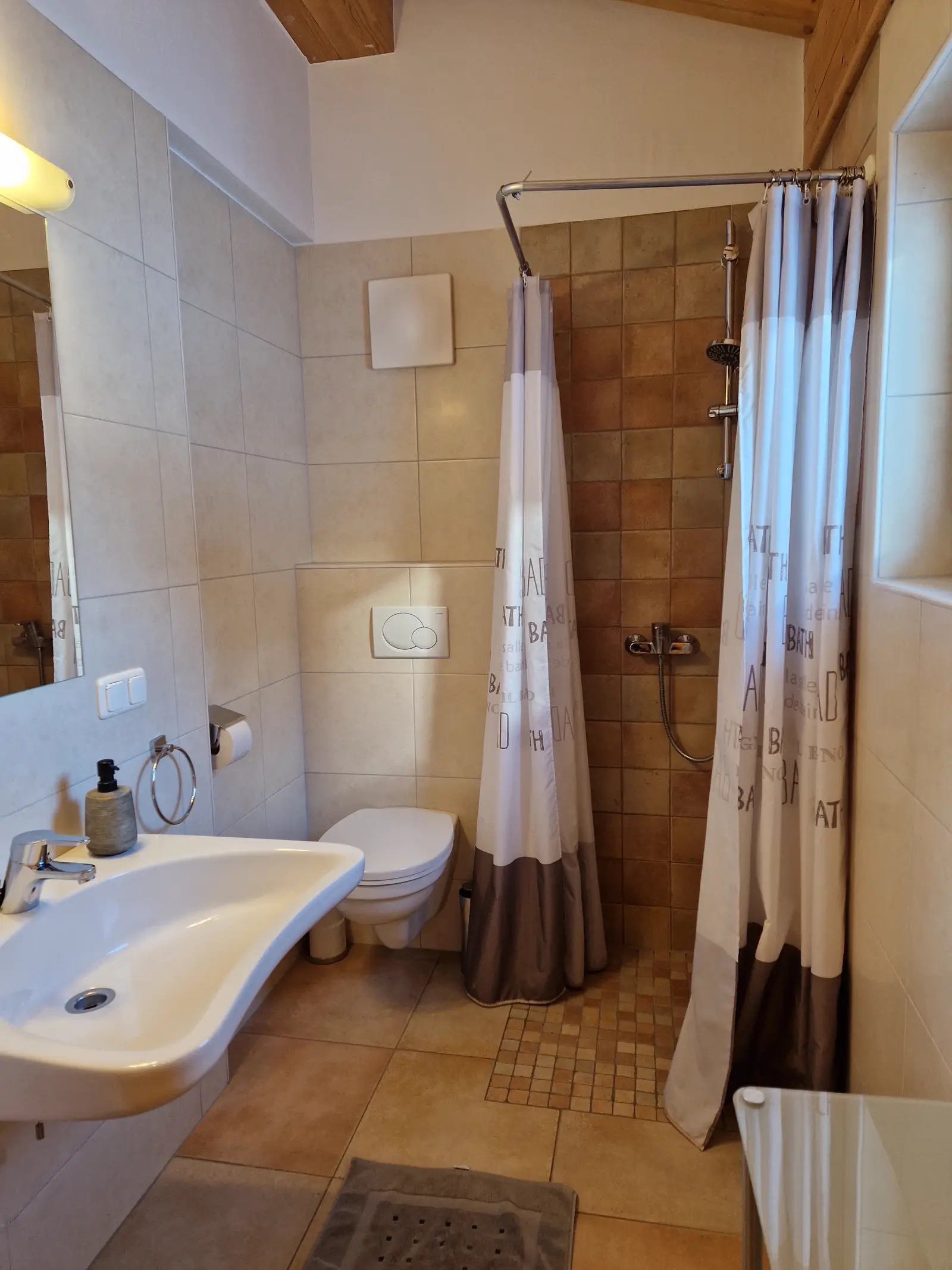 Almhaus Oscar – Badezimmer im Erdgeschoss mit Dusche und WC